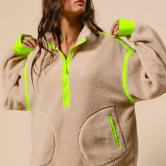 BiBi Contrast‎ Edge Half Zip Up Sherpa Jacket - Picture 6 of 9